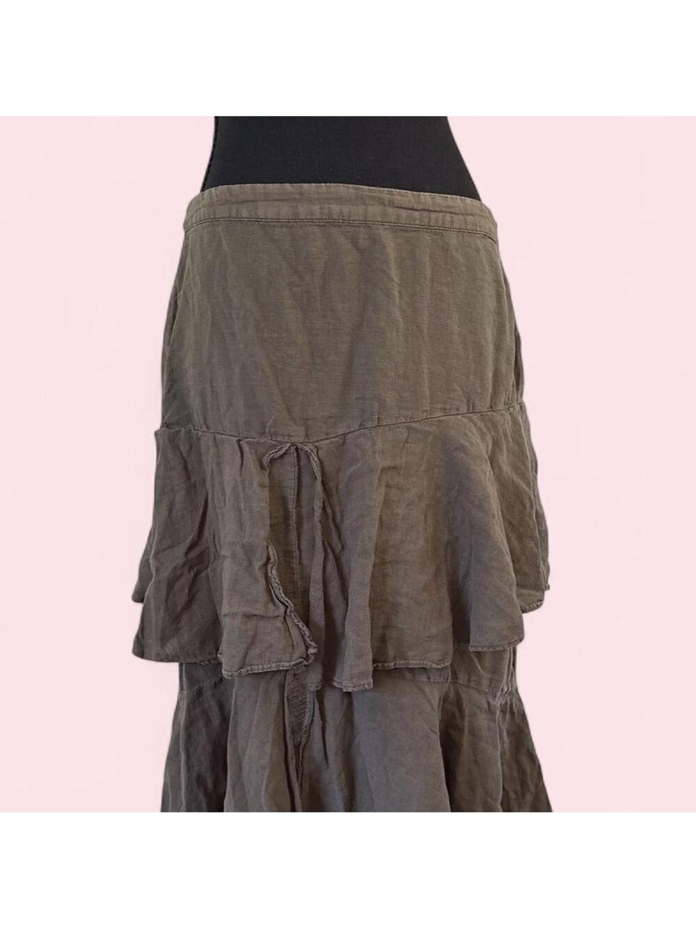 Zara Size M olive green ruffle midi skirt  fairycore boho cottagecore whimsigoth